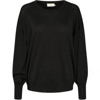 Kaffe Women's Black Puff Sleeve Deep O-Neck Knit Sweater, Size M