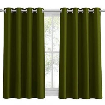 PONY DANCE Cortinas Termicas Aislantes Verde Oliva - Paños con Ollaos para Decoración Dormitorio Infantil/Bebés/Telas Gruesas, 2 Piezas, 132cm x 137 cm