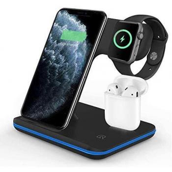vcloo Cargador Inalámbrico Rápido - 3 en 1 Estación de Carga Rápida Qi Inalámbrica Soportes de Carga de para iPhone 11/11 Pro MAX/X/XS MAX / 8 Apple Apple Watch Series 1/2/3/4/5 Airpods 2