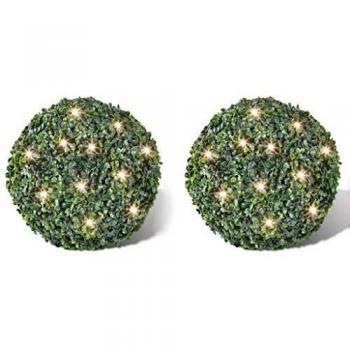 vidaXL 2X Plantas Artificiales Bola de Boxwood Luces LED Navidad Solar 27 cm