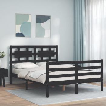 Cama de madera maciza negro 120x200 cm con cabecero