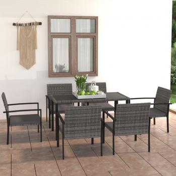 7-Piece Grey Poly Rattan Garden Dining Set