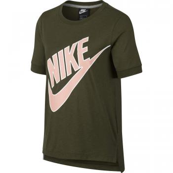 Nike W NSW Top SS Prep Futura Camiseta, Mujer, Verde/Rosa
