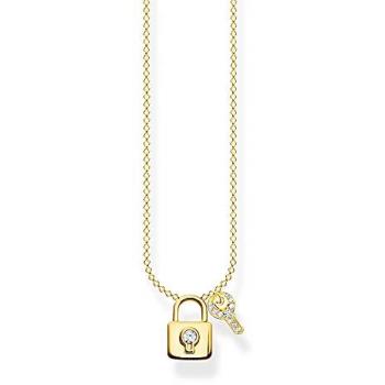 THOMAS SABO Charm Club Necklace Lock with Key Gold, Yellow female, Sizes: ONE SIZE, Sterling Silver / Gold Plated / Zirconia Female, Women’s Sterling silver Cubic Zirconia Chain Necklace, Gold, 40cm