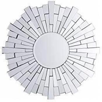 Espejo de pared redondo plateado 70 cm en derivado de madera con acabado brillante