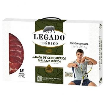 Estuche Jamón de Cebo Ibérico 50% Raza Ibérica 750 G - Maletín Legado El Pozo, sin gluten y sin lactosa, incluye 15 sobres de 50 g, edición especial Carlos Alcar