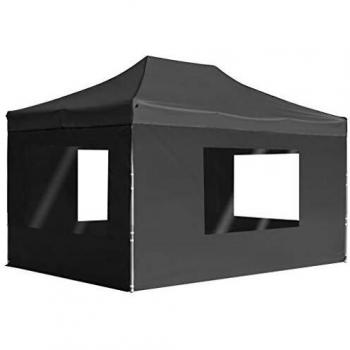 vidaXL Carpa Plegable Profesional con Paredes Aluminio Cenador Pagoda Pérgola Fiestas Celebración Estructura Recintos Parasoles 4,5x3 m Gris Antracita