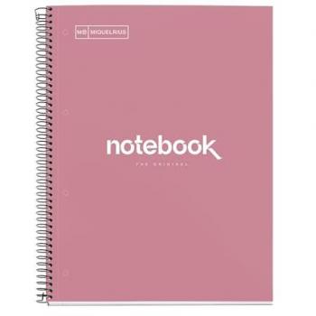 Cuaderno Espiral A4 80 Hojas 90 g/m² Microperforado Cuadrícula 5x5 mm Tapa Rígida Rosa Dust Miquelrius