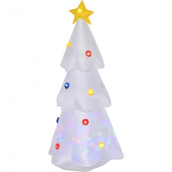 HOMCOM Árbol de Navidad Inflable 122 cm con Luces LED e Inflador Decoración Navideña Interior Exterior Blanco 60x51x122 cm