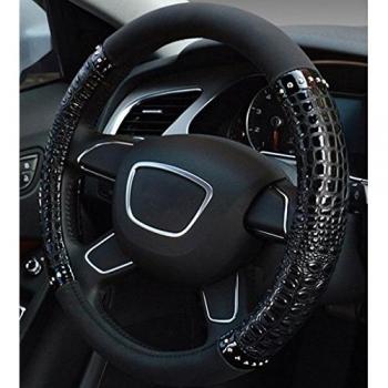 XuanMax Universal Cocodrilo Funda de Volante Coche Cuero Microfibra Piel Respirable Vehiculo Cubierta del Volante Envoltura Protectora Antideslizante Auto Steering Wheel Cover 38cm - Negro