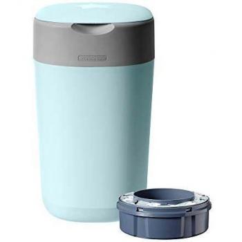 Tommee Tippee Twist and Click Advanced Nappy Bin, Includes 1x Refill Cassette, Locks in Odours and Germs, Blue