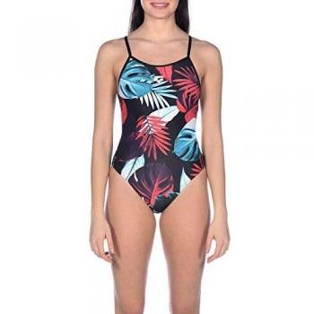 Arena W Tie Back One Piece Bañador Deportivo Mujer Tropical Leaves, Black-Multi, 40