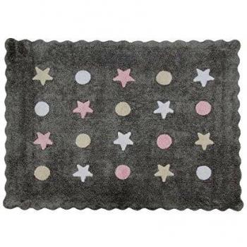 Happy Decor Kids -Alfombra Lavable Little Waves Tricolor 100% Algodón Natural -Gris, Rosa- 160x120 cm