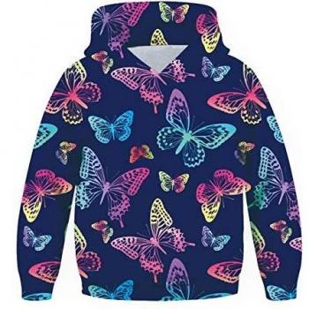 Freshhoodies Niño Niña Adolescente Sudadera con Capucha 3D Mariposa Capucha Sudadera Otoño Invierno Suéter con Capucha Pull-Over Hoodies Tops 8-11 Años