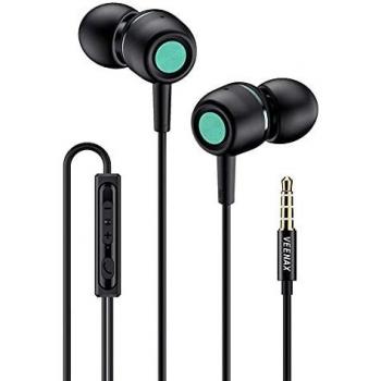 VEENAX M3 Auriculares In Ear, Auriculares con Cable y Micrófono, Estéreo Cascos Control de Volumen, Bajos Potentes, Audífonos para Smartphone Ordenador PC Tablet MP3, Earbuds Headset de 3,5mm, Negro