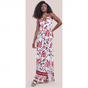 Goddiva Printed Tie Back Maxi Dress - Cream - Size 10 UK