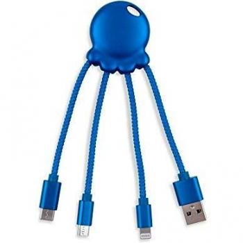 Xoopar Octopus Adaptador USB Multi Conector con Orificio para Llavero Azul Metalizado