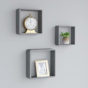 Sonata Wall Cube Shelves, 3 pcs, Grey MDF