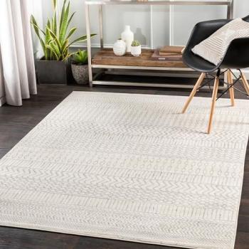 Surya HAMA Rectangular Modern Boho Scandinavian Area Rug, Short Pile, 152x213 cm, White and Gray