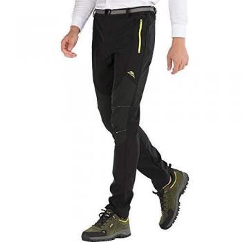 DAFENP Pantalones Trekking Hombre Impermeable Pantalones de Escalada Senderismo Alpinismo Invierno Polar Forrado Aire Libre KZ16608M-Black1-XL