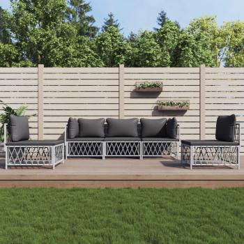 vidaXL 5 Piece White Steel Garden Lounge Set with Cushions