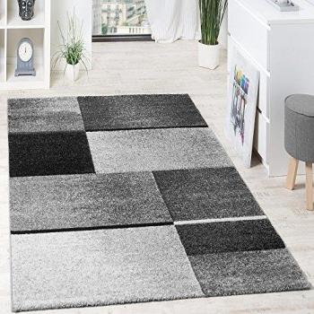 Alfombra De Diseño De Calidad Moteada Rectángulos Y Cuadrados Antracita Gris, Grösse:240x340 cm