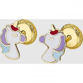 Pendientes de niña LG00153/7 Basics de oro 9K con motivo unicornio.