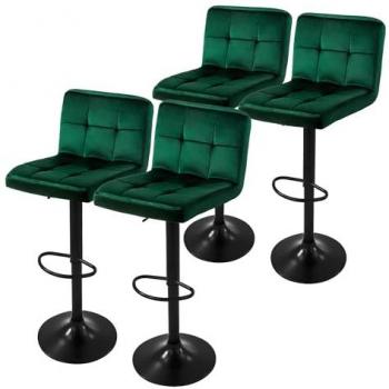 Taburetes de Bar de Terciopelo Verde ML-Design - Set de 4, Sillas Giratorias 360°, Altura Regulable (63-83 cm), Asiento Tapizado para Comedor, Salón o Restaurante