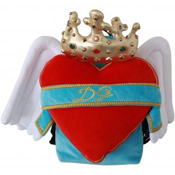 Dolce & Gabbana Red Blue Heart Wings DG Crown School Backpack
