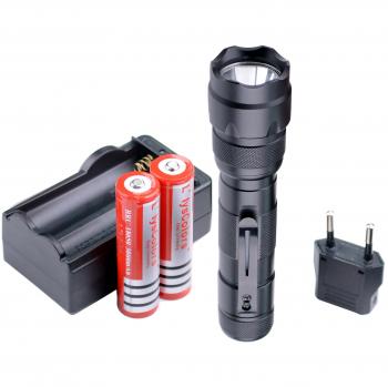 Llys Colors WF-502B - Linterna LED, práctica, ultrabrillante, con 5-modos, baterías y cargador, color negro