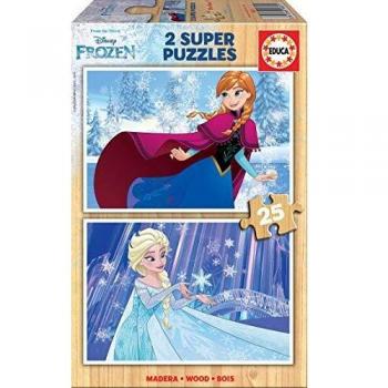 Educa - Frozen, 2 Puzzles infantiles de madera ecológica de 25 piezas, a partir de 3 años