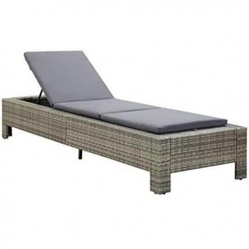 Gray Poly Rattan Sunbed with Cushion