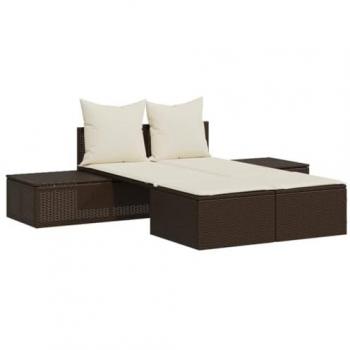Tumbona doble con cojines ratán sintético marrón, tumbona de jardín, tumbona de exterior, ideal para jardín, playa, piscina y terraza