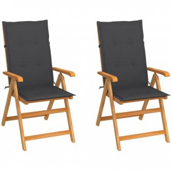 Silla de jardín 2 uds madera teca con cojines estampado hojas y antracita