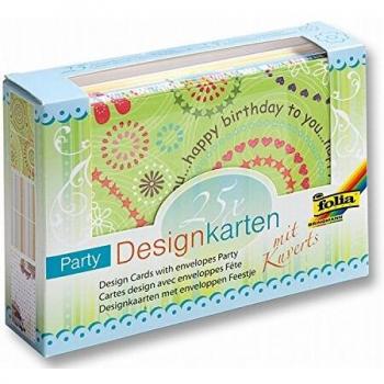 Set de 25 Tarjetas A6 con Sobres Fiesta - Tarjetas Ilustradas de Alta Calidad con Aplicación de Glitter