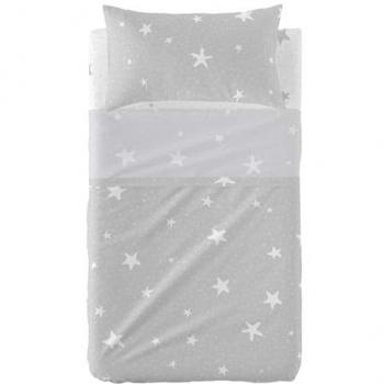 Juego de Sábanas HappyFriday Basic Kids Little Star Gris para Cuna de Bebé 2 Piezas 100% Algodón 120x180 cm