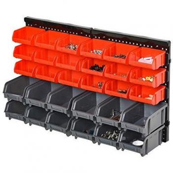 DURHAND Estantería de Almacenaje para Pared Organizador de Herramientas 33 Piezas en Total con Cajas de 2 Tamaños Diferentes Ideal para Tornillos 37,5x18x95,5 cm Rojo y Gris