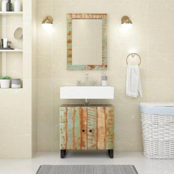Lavabo del Gabinete 62x33x58 cm de madera maciza recuperada y multicapa, multicolor