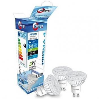 Century - PR4B-041060 Triled - Foco LED 38°, casquillo GU10, 4 W, 6000 K, 248 lúmenes, en plástico, color blanco, juego de 3 unidades