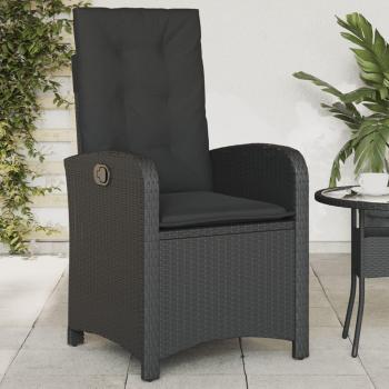 Silla de jardín reclinable con almohadas negras en Polyrattan