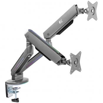 Soporte de monitor gaming doble NanoRS RS166 con iluminación LED RGB ajustable para pantallas de 17-32, altura regulable, giro e inclinación, capacidad máxima de 9kg, VESA 75x75 / 100