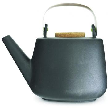 Tetera de Porcelana Nicola 1.3L Color Carbón con Tapa de Corcho y Filtro de Acero Inoxidable