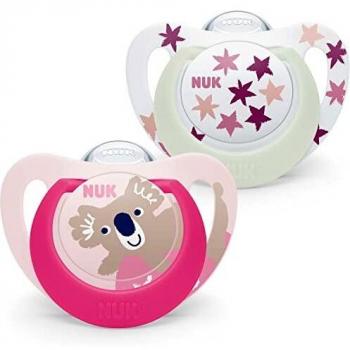 Lote de 2 Chupetes de Silicona NUK Starlight 18-36 Meses Rosa