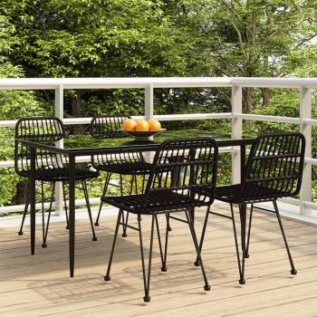 5-Piece Black Poly Rattan Garden Dining Set