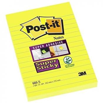 Post-it Super Sticky Notes, Lined, 4 x 6 inches, Canary Yellow, Pack of 6 Pads