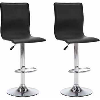 vidaXL 2X Sillas de Bar Cuero Sintético Negro Taburete Asiento Cocina Comedor