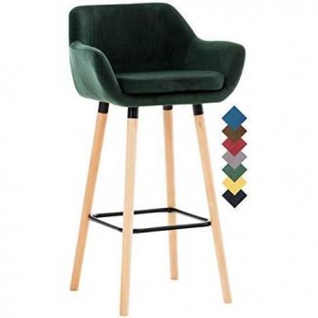 Taburete Grant Tapizado en Terciopelo Verde con Reposabrazos y Reposapiés, Silla Alta de Bar de Madera