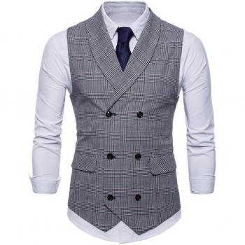 FULIER Chalecos de Vestir para Hombre Delgado Ajuste V Cuello Doble Pecho Negocio Casual Chalecos Formal Boda Traje Chalecos
