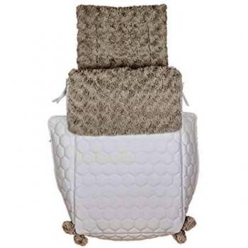 Saco de Coche o capazo Universal Rosy, Fabricado en Ecopiel y Pelo rosetas Blanco Camel