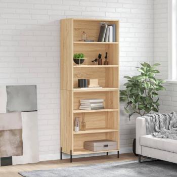 Aparador alto de madera de ingeniería 69,5x32,5x180 cm con 3 estantes en color roble Sonoma, mueble de almacenaje para salón, buffet y armario auxiliar